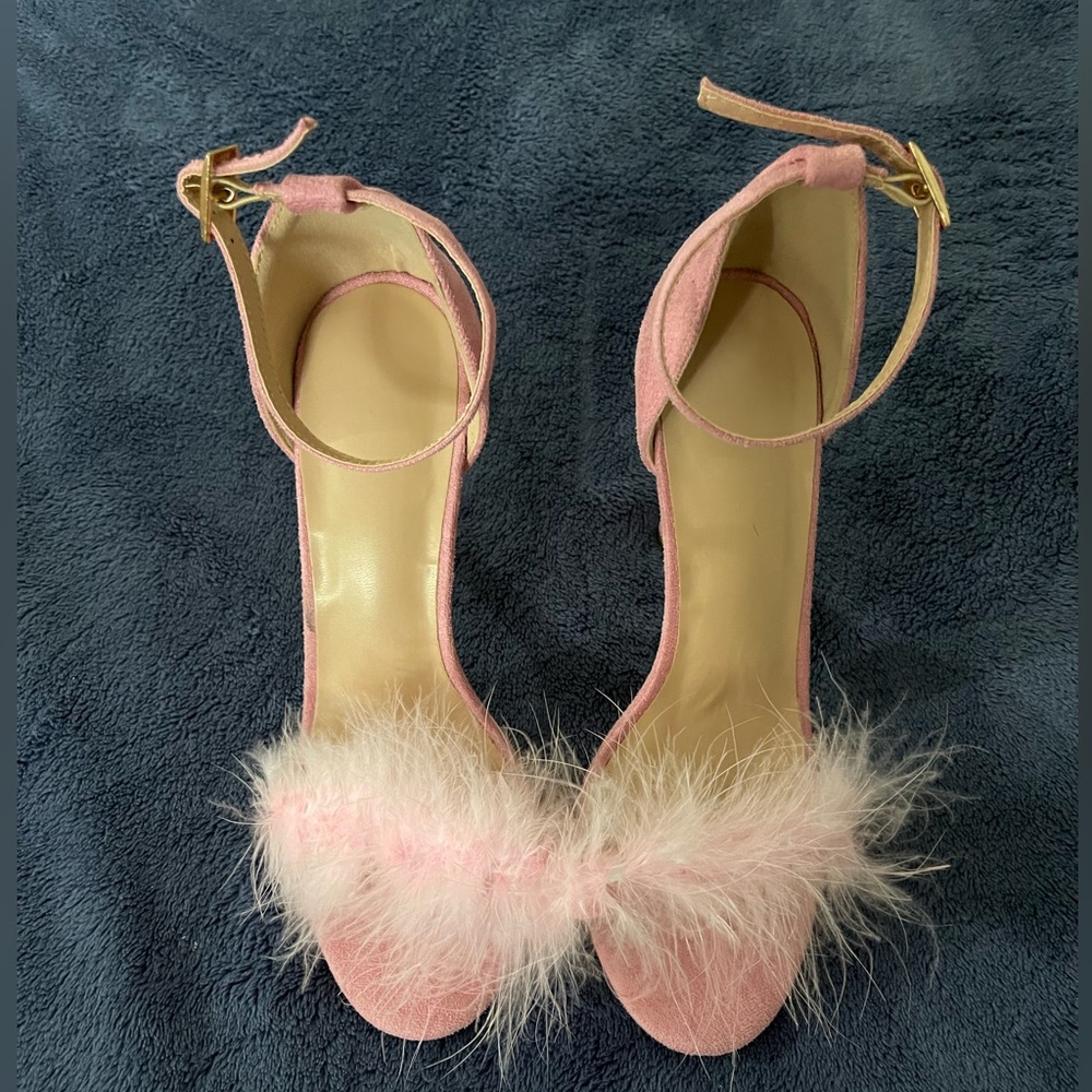 Barbiecore Feathered Pink Open Toe Pumps